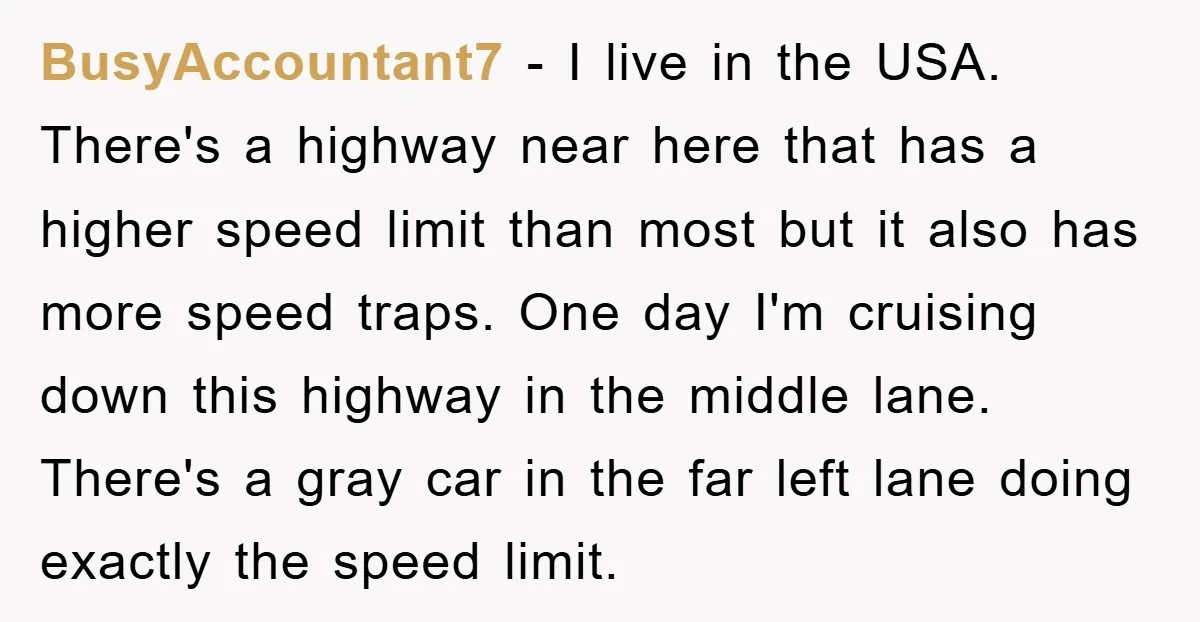 BusyAccountant7 − I live in the USA. There's a highway near here that has a higher speed limit than most but it also has more speed traps. One day I'm...