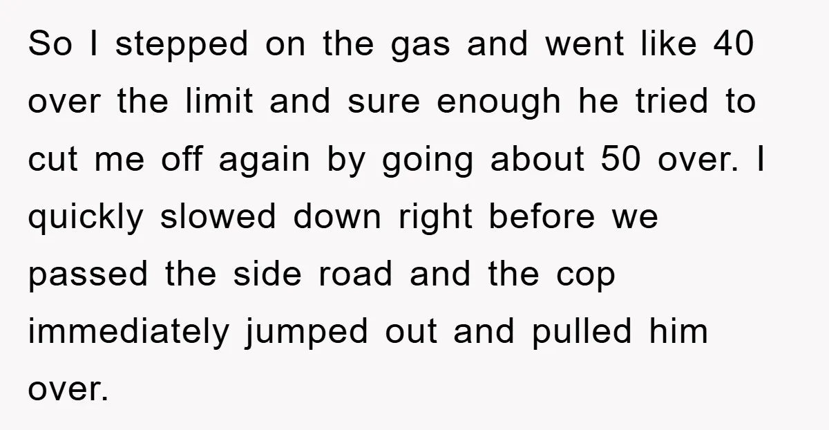 So I stepped on the gas and went like 40 over the limit and sure enough he tried to cut me off again by going about 50 over. I quickly...