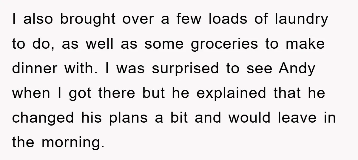 I also brought over a few loads of laundry to do, as well as some groceries to make dinner with. I was surprised to see Andy when I got there...