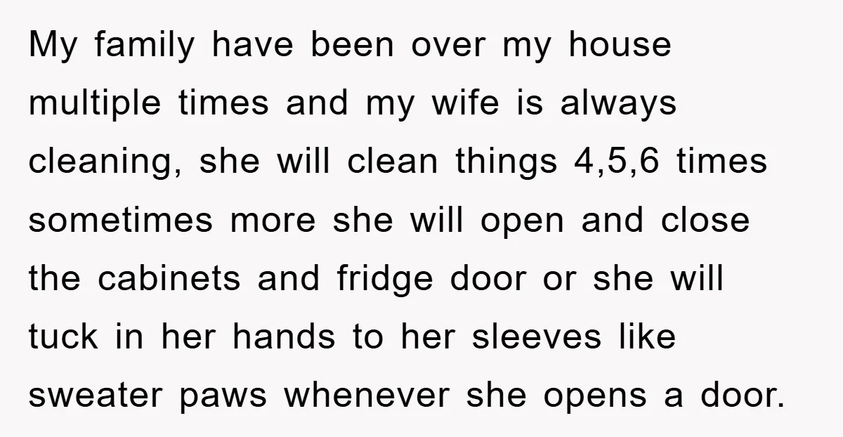My family have been over my house multiple times and my wife is always cleaning, she will clean things 4,5,6 times sometimes more she will open and close the cabinets...