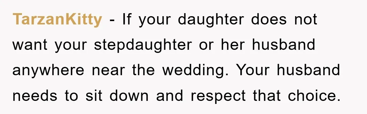 TarzanKitty - If your daughter does not want your stepdaughter or her husband anywhere near the wedding. Your husband needs to sit down and respect that choice.