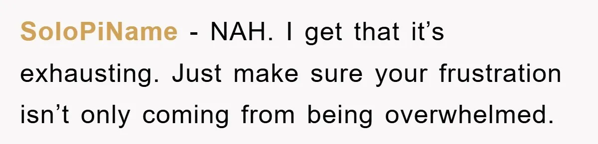 SoloPiName - NAH. I get that it’s exhausting. Just make sure your frustration isn’t only coming from being overwhelmed.