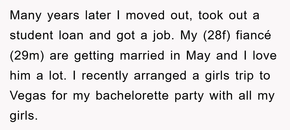 Many years later I moved out, took out a student loan and got a job. My (28f) fiancé (29m) are getting married in May and I love him a lot....