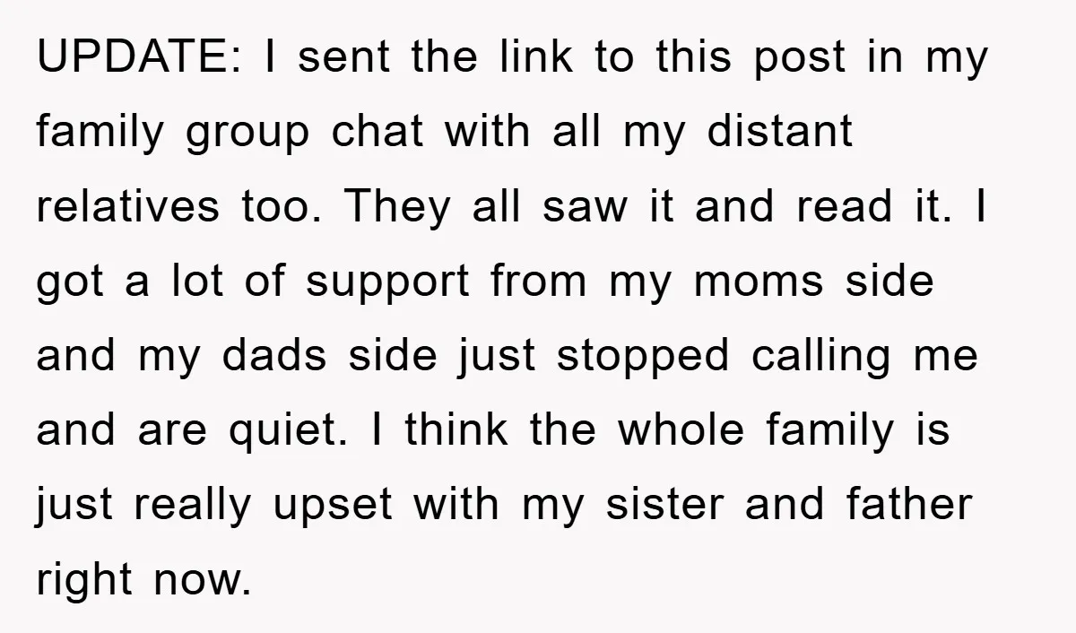 UPDATE: I sent the link to this post in my family group chat with all my distant relatives too. They all saw it and read it. I got a lot...