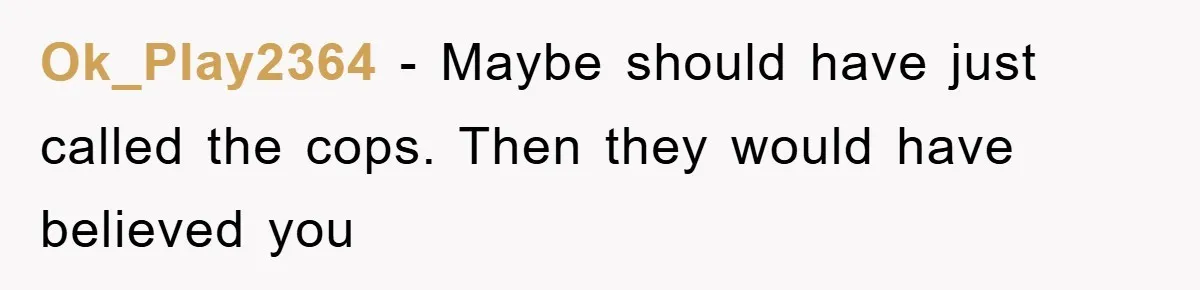 Ok_Play2364 − Maybe should have just called the cops. Then they would have believed you