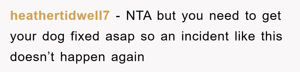 heathertidwell7 − NTA but you need to get your dog fixed asap so an incident like this doesn’t happen again