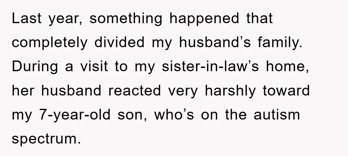 Last year, something happened that completely divided my husband’s family. During a visit to my sister-in-law’s home, her husband reacted very harshly toward my 7-year-old son, who’s on the autism...