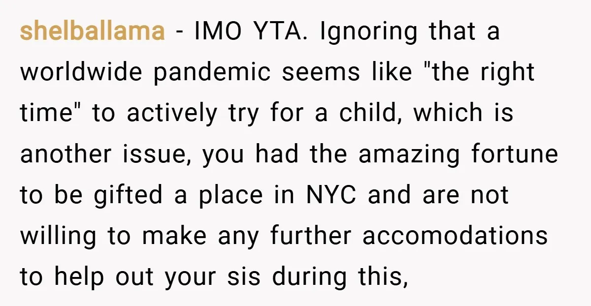 shelballama − IMO YTA. Ignoring that a worldwide pandemic seems like "the right time" to actively try for a child, which is another issue, you had the amazing fortune to...