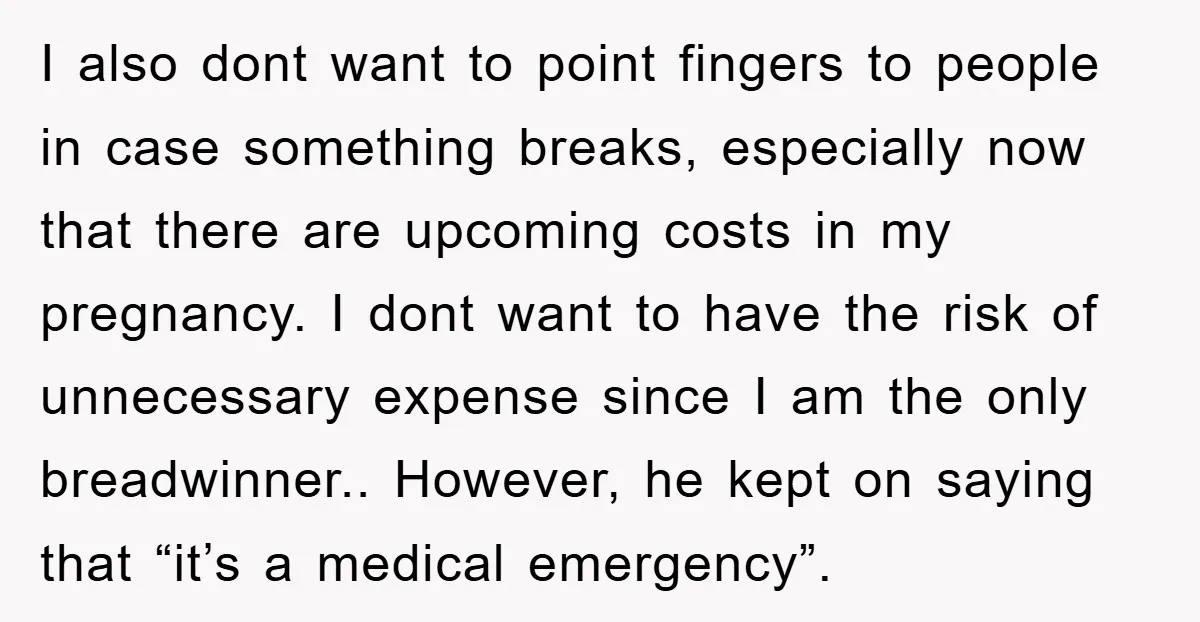 I also dont want to point fingers to people in case something breaks, especially now that there are upcoming costs in my pregnancy. I dont want to have the risk...