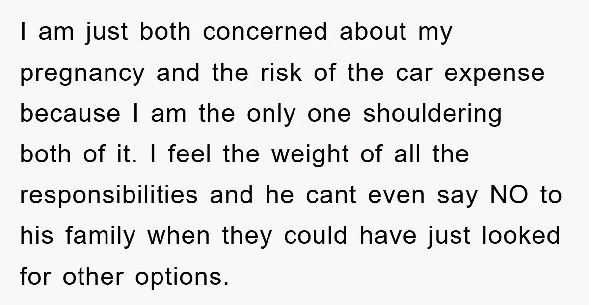 I am just both concerned about my pregnancy and the risk of the car expense because I am the only one shouldering both of it. I feel the weight of...