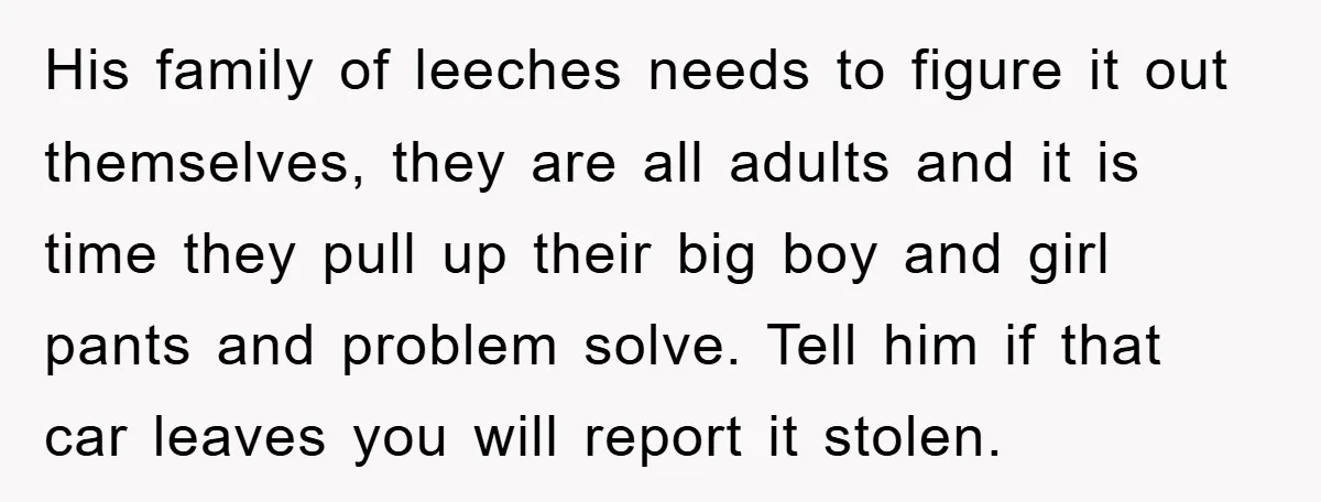His family of leeches needs to figure it out themselves, they are all adults and it is time they pull up their big boy and girl pants and problem solve....