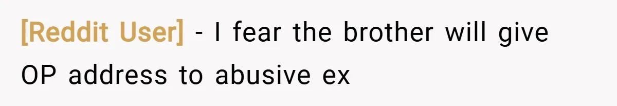 [Reddit User] − I fear the brother will give OP address to abusive ex