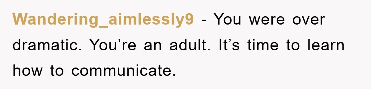 Wandering_aimlessly9 − You were over dramatic. You’re an adult. It’s time to learn how to communicate.