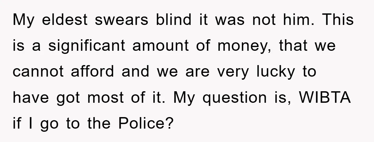 My eldest swears blind it was not him. This is a significant amount of money, that we cannot afford and we are very lucky to have got most of it....