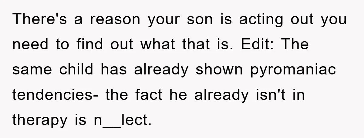 There's a reason your son is acting out you need to find out what that is. Edit: The same child has already shown pyromaniac tendencies- the fact he already isn't...