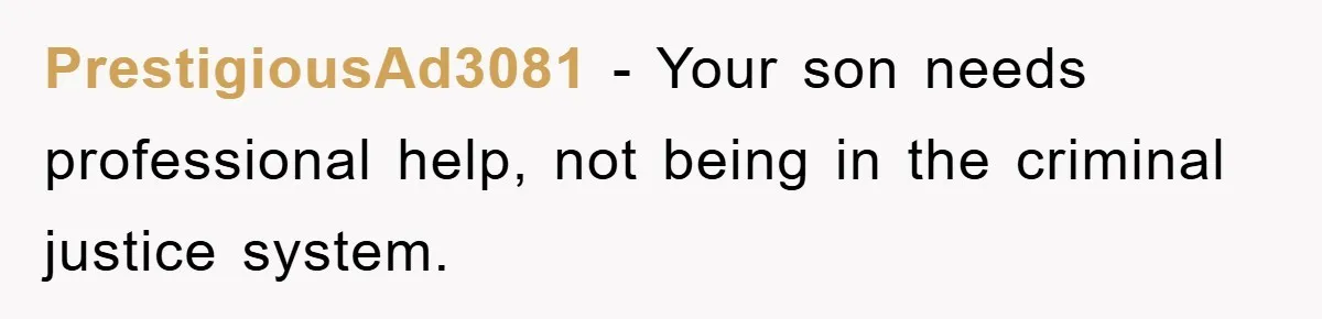 PrestigiousAd3081 − Your son needs professional help, not being in the criminal justice system.