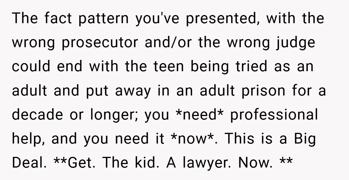 The fact pattern you've presented, with the wrong prosecutor and/or the wrong judge could end with the teen being tried as an adult and put away in an adult prison...