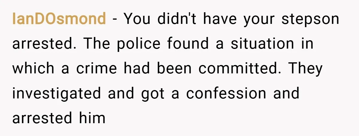 IanDOsmond − You didn't have your stepson arrested. The police found a situation in which a crime had been committed. They investigated and got a confession and arrested him