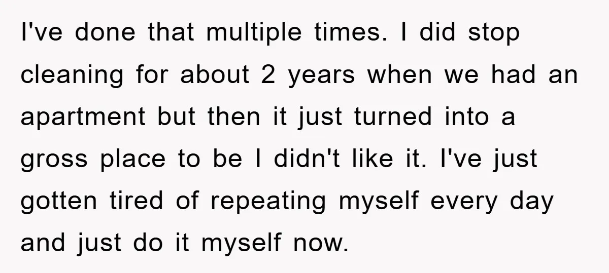 I've done that multiple times. I did stop cleaning for about 2 years when we had an apartment but then it just turned into a gross place to be I...