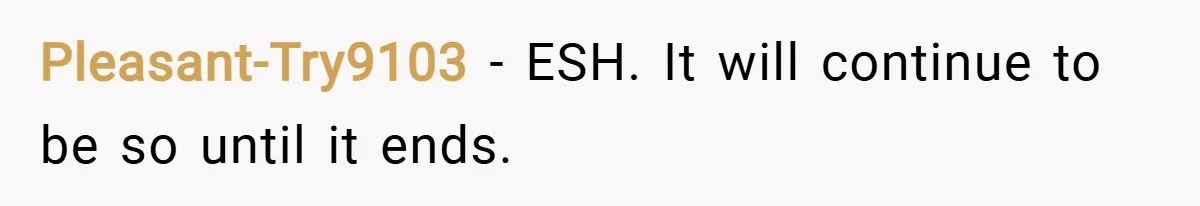 Pleasant-Try9103 − ESH. It will continue to be so until it ends.