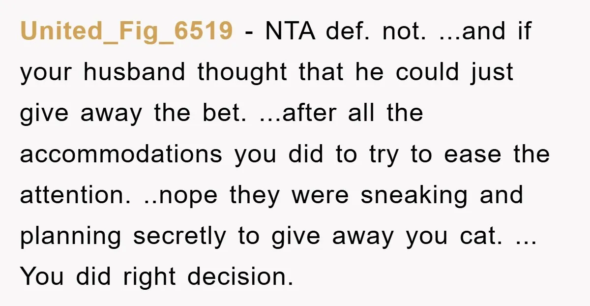 United_Fig_6519 - NTA def. not. ...and if your husband thought that he could just give away the bet. ...after all the accommodations you did to try to ease the attention....