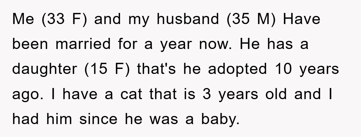 Me (33 F) and my husband (35 M) Have been married for a year now. He has a daughter (15 F) that's he adopted 10 years ago. I have a...