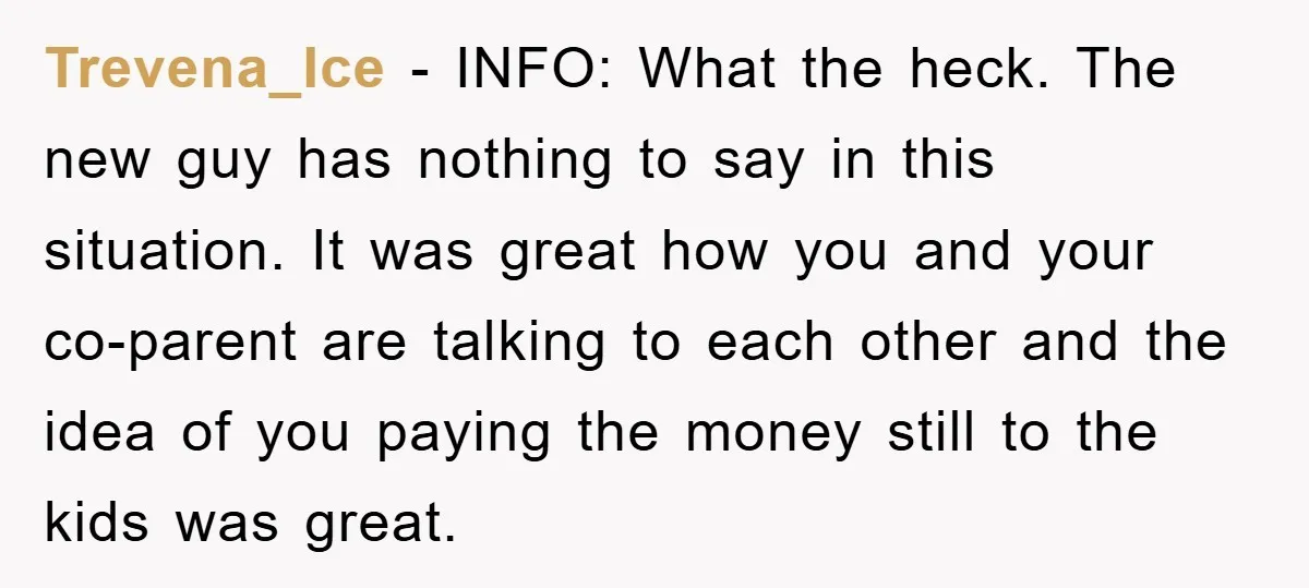 Trevena_Ice − INFO: What the heck. The new guy has nothing to say in this situation. It was great how you and your co-parent are talking to each other and...