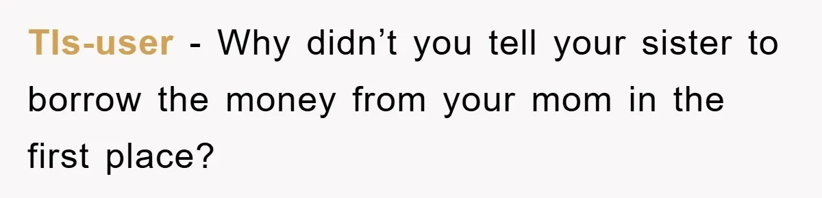 Tls-user − Why didn’t you tell your sister to borrow the money from your mom in the first place?