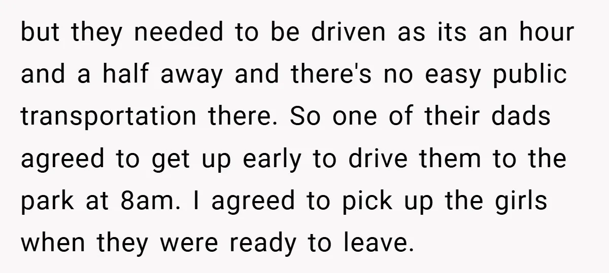but they needed to be driven as its an hour and a half away and there's no easy public transportation there. So one of their dads agreed to get up...