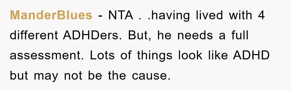 ManderBlues − NTA . .having lived with 4 different ADHDers. But, he needs a full assessment. Lots of things look like ADHD but may not be the cause.