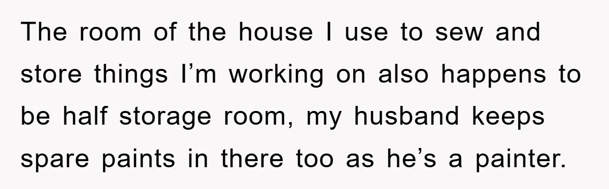 The room of the house I use to sew and store things I’m working on also happens to be half storage room, my husband keeps spare paints in there too...