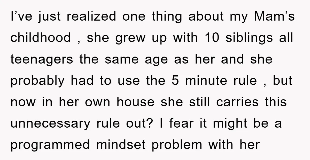 I’ve just realized one thing about my Mam’s childhood , she grew up with 10 siblings all teenagers the same age as her and she probably had to use the...