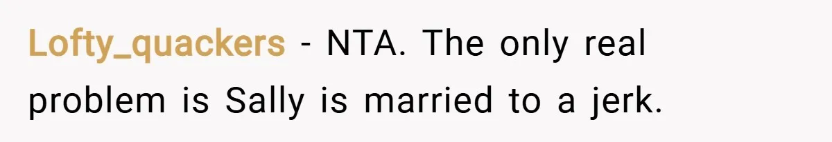 Lofty_quackers − NTA. The only real problem is Sally is married to a jerk.