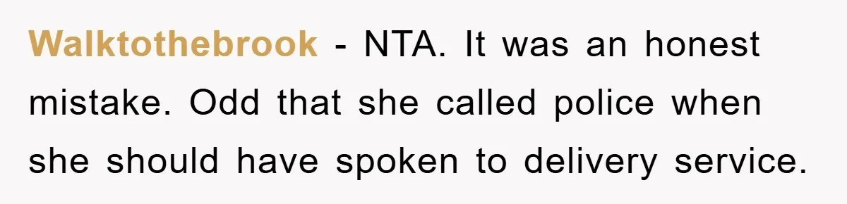 Walktothebrook − NTA. It was an honest mistake. Odd that she called police when she should have spoken to delivery service.