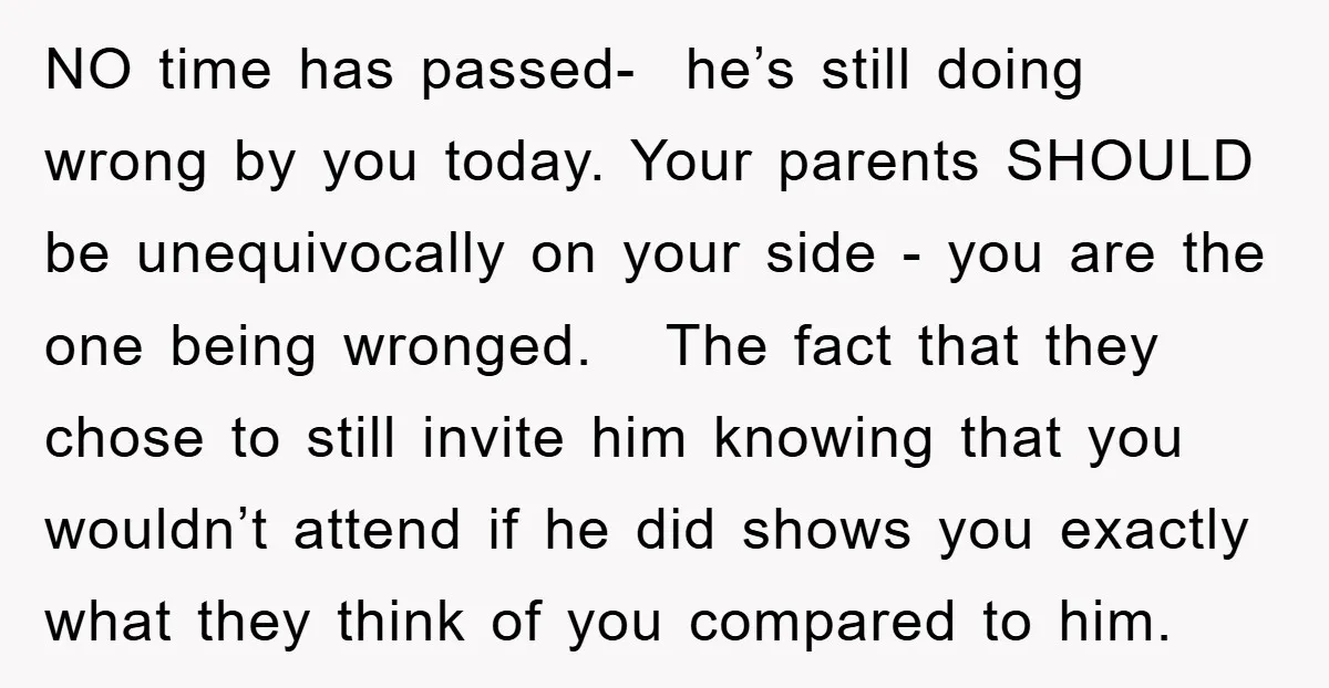 NO time has passed- he’s still doing wrong by you today. Your parents SHOULD be unequivocally on your side - you are the one being wronged. The fact that they...
