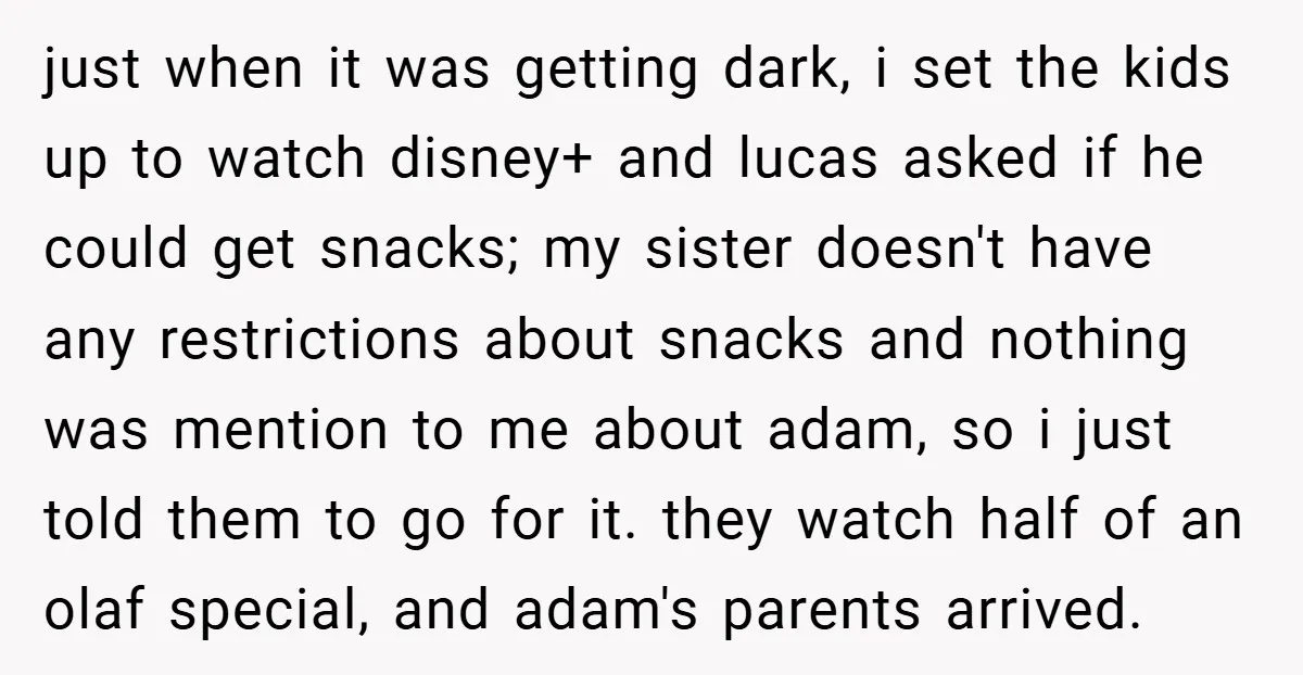 just when it was getting dark, i set the kids up to watch disney+ and lucas asked if he could get snacks; my sister doesn't have any restrictions about snacks...