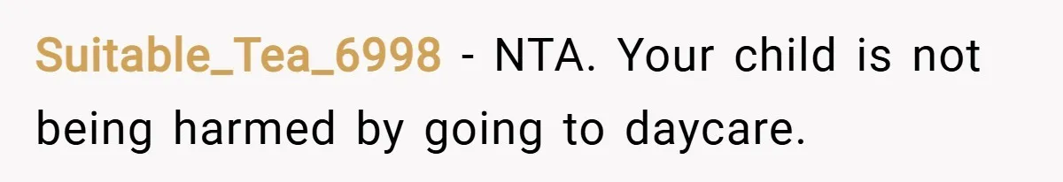 Suitable_Tea_6998 − NTA. Your child is not being harmed by going to daycare.