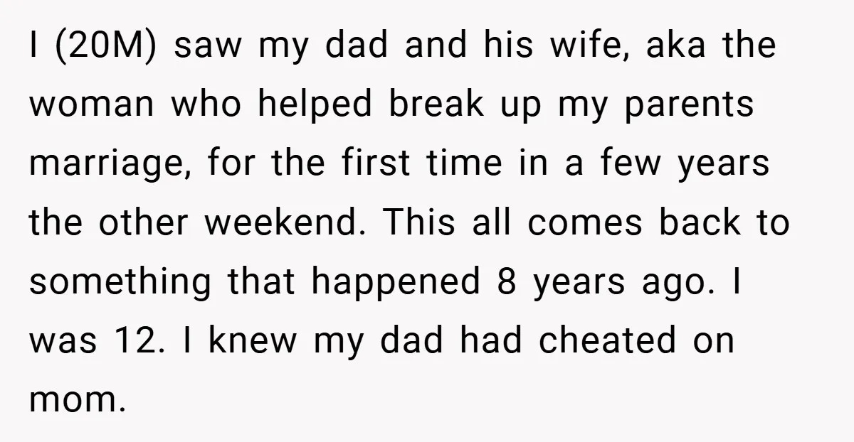 I (20M) saw my dad and his wife, aka the woman who helped break up my parents marriage, for the first time in a few years the other weekend. This...
