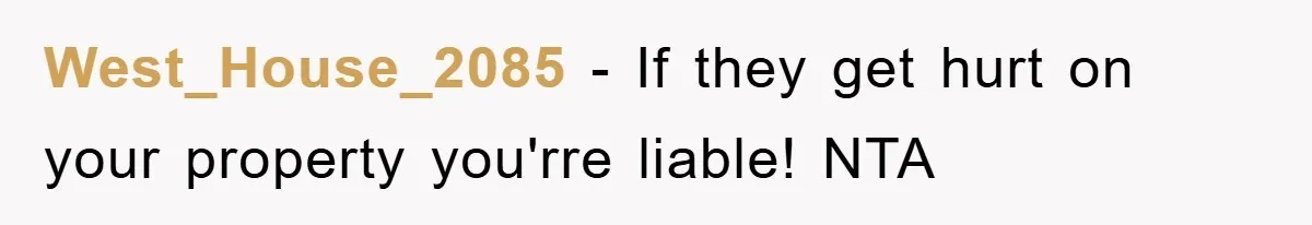 West_House_2085 − If they get hurt on your property you'rre liable! NTA