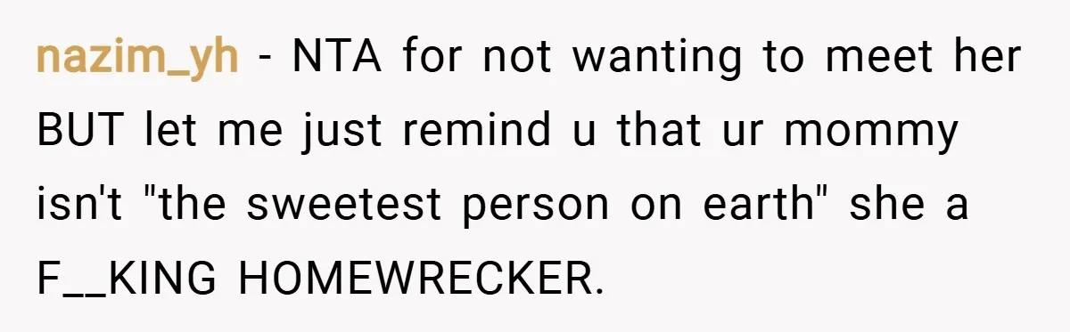 nazim_yh − NTA for not wanting to meet her BUT let me just remind u that ur mommy isn't "the sweetest person on earth" she a F__KING HOMEWRECKER.