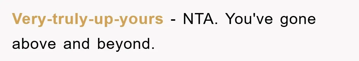 Very-truly-up-yours − NTA. You've gone above and beyond.