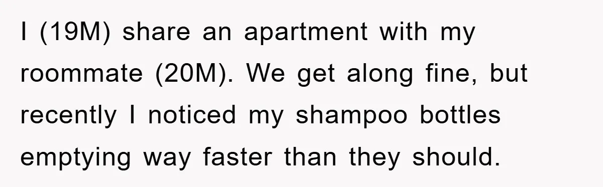 I (19M) share an apartment with my roommate (20M). We get along fine, but recently I noticed my shampoo bottles emptying way faster than they should.