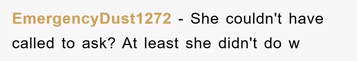 EmergencyDust1272 − She couldn't have called to ask? At least she didn't do w