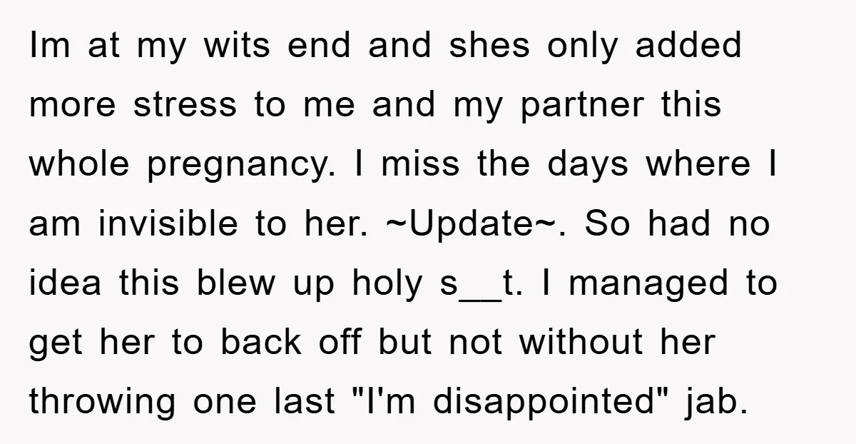 Im at my wits end and shes only added more stress to me and my partner this whole pregnancy. I miss the days where I am invisible to her. ~Update~....