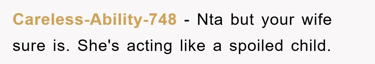 Careless-Ability-748 − Nta but your wife sure is. She's acting like a spoiled child.
