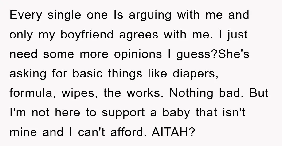 Every single one Is arguing with me and only my boyfriend agrees with me. I just need some more opinions I guess?She's asking for basic things like diapers, formula, wipes,...