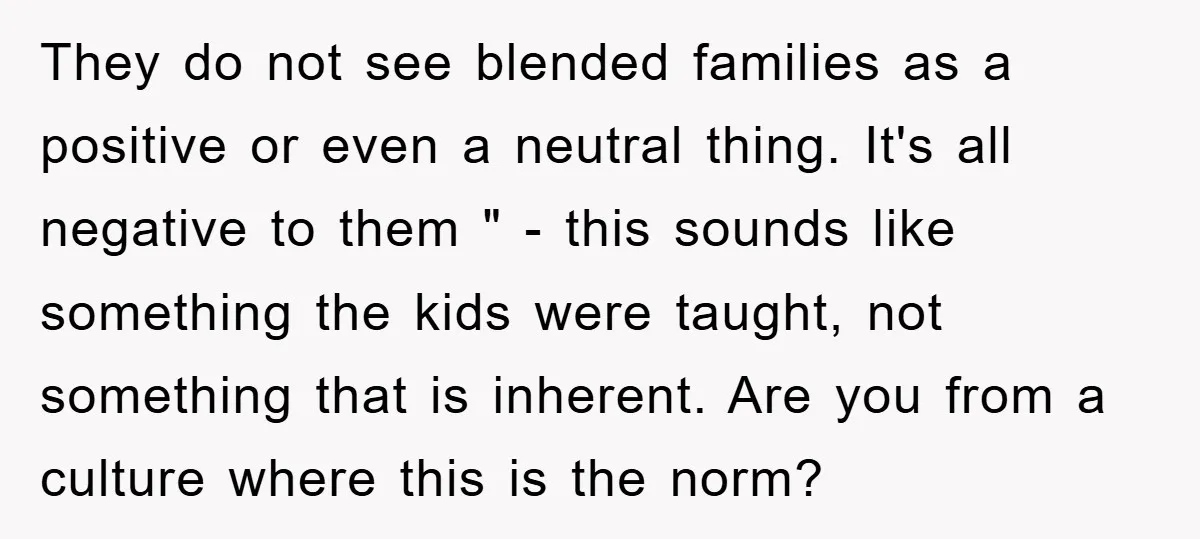 They do not see blended families as a positive or even a neutral thing. It's all negative to them " - this sounds like something the kids were taught, not...