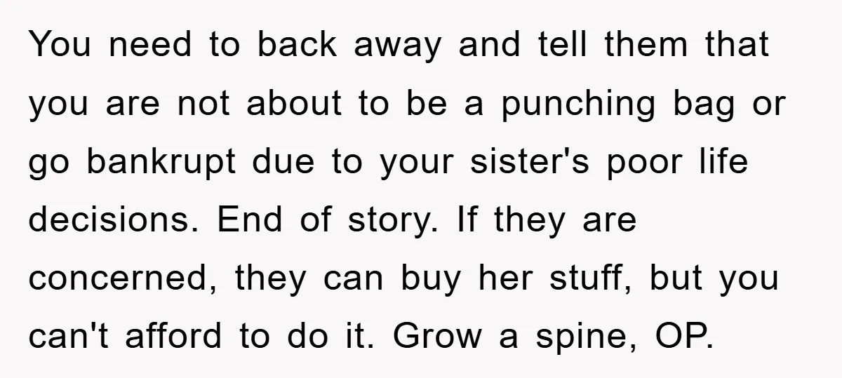 You need to back away and tell them that you are not about to be a punching bag or go bankrupt due to your sister's poor life decisions. End of...