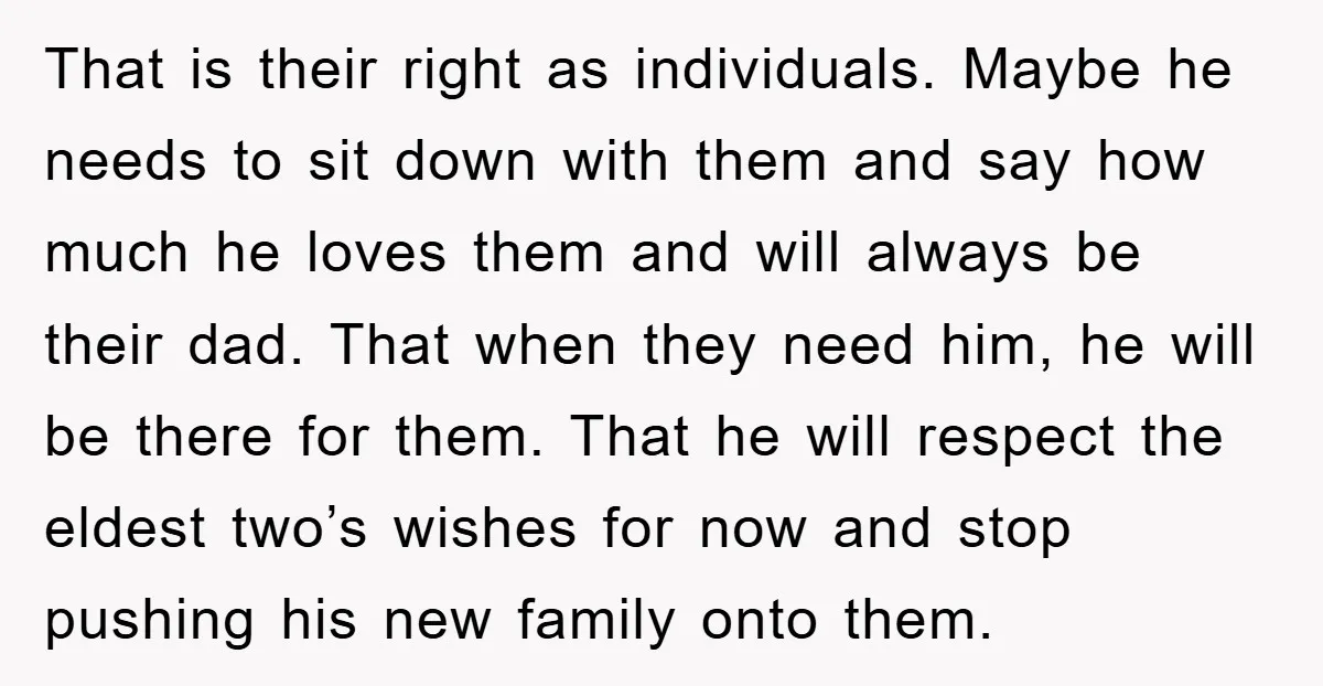 That is their right as individuals. Maybe he needs to sit down with them and say how much he loves them and will always be their dad. That when they...