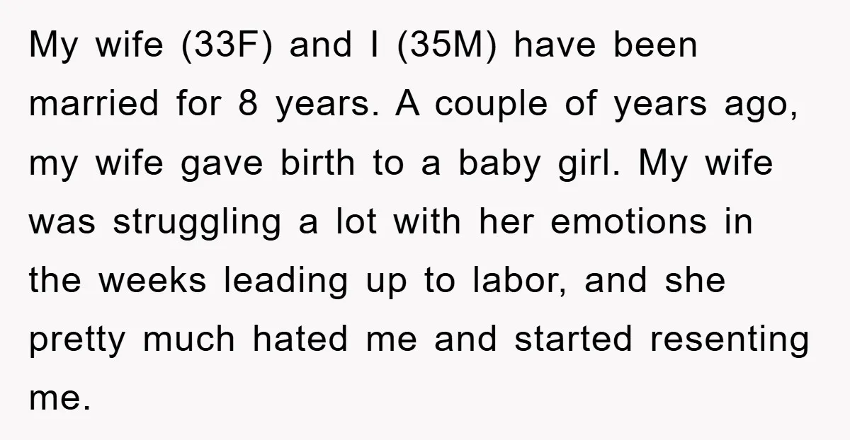 My wife (33F) and I (35M) have been married for 8 years. A couple of years ago, my wife gave birth to a baby girl. My wife was struggling a...